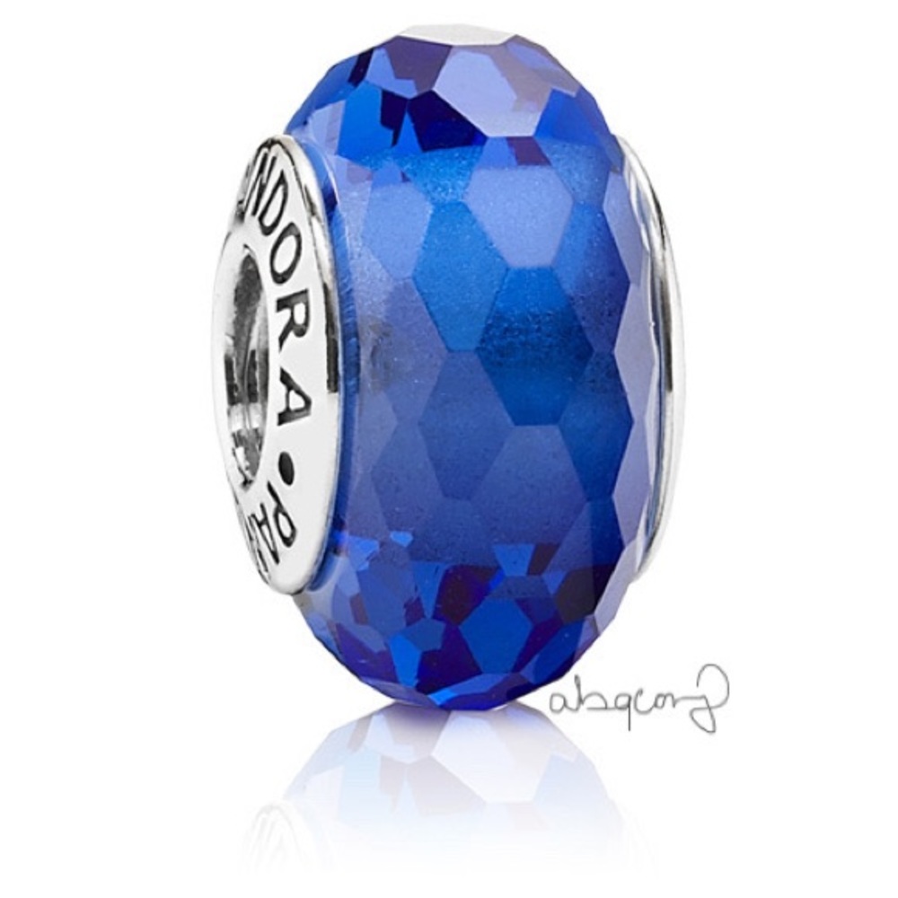 EUC Pandora 791067 Sterling Silver Blue Fascinating Faceted Murano Glass Charm